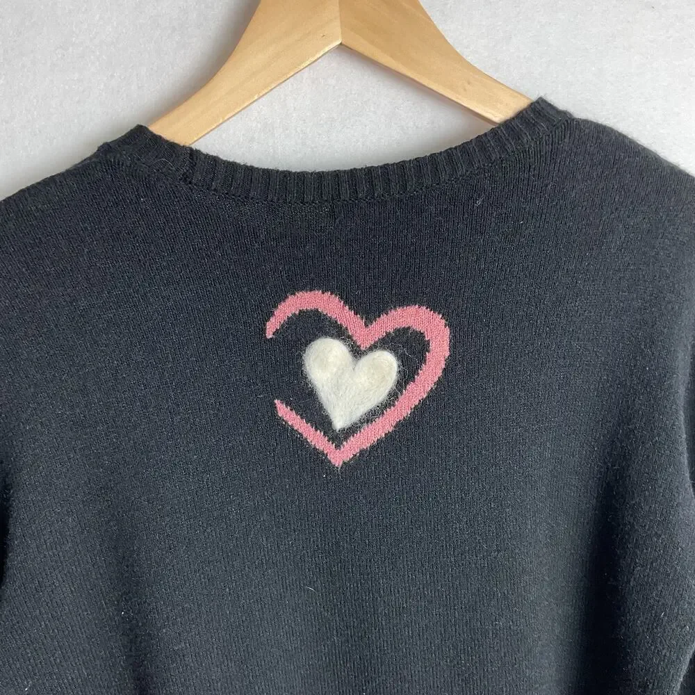 LOVE Sweater by Charlie B Black Long Sleeve Needle Felt Medium